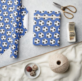 Modern Football Soccer Boy Verjaardag Kinder Blauw Cadeaupapier