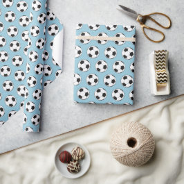 Modern Football Soccer Boy Verjaardag Kinder Blauw Cadeaupapier