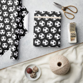 Modern Football Soccer Boy Verjaardag Kinder Zwart Cadeaupapier