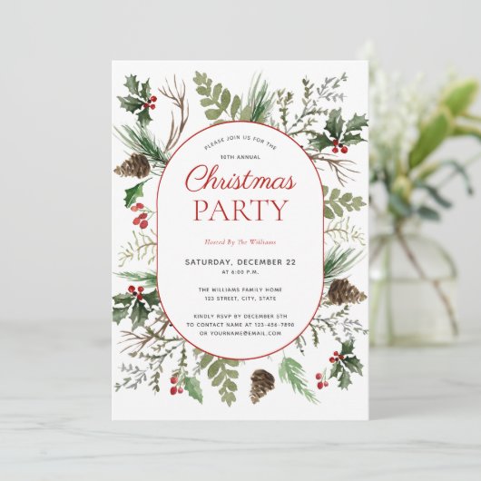 Modern Forest Berry Pinecone kerst Kaart (Staand voorkant)