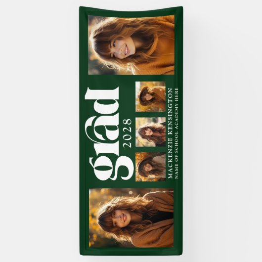 Modern Forest Green Afstuderen fotocollage Spandoek (Verticaal)