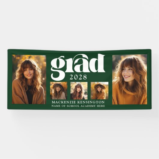 Modern Forest Green Afstuderen fotocollage Spandoek (Horizontaal)