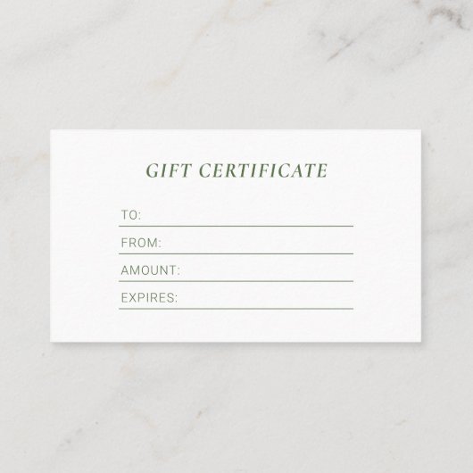 Modern Forest Green Business Logo Cadeaubon Visitekaartje (Achterkant)