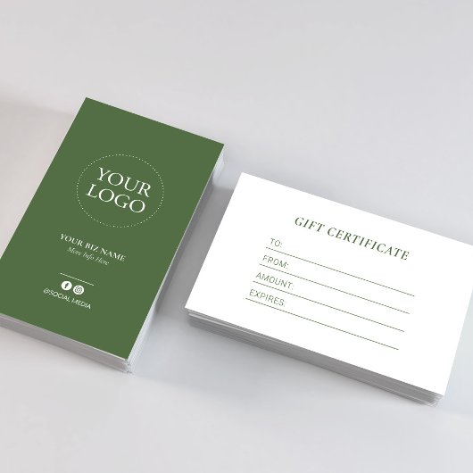 Modern Forest Green Business Logo Cadeaubon Visitekaartje