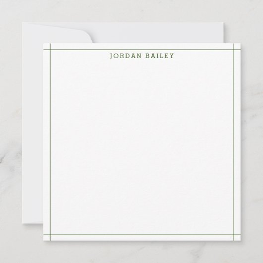 Modern Forest Green Geometric Stationery Square Notitiekaartje (Voorkant)