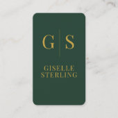 Modern Forest Green Gold Monogram QR-code Visitekaartje (Voorkant)