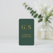 Modern Forest Green Gold Monogram QR-code Visitekaartje (Staand voorkant)