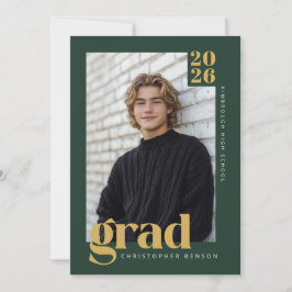 Modern Forest Green Gold Photo Graduation Kaart
