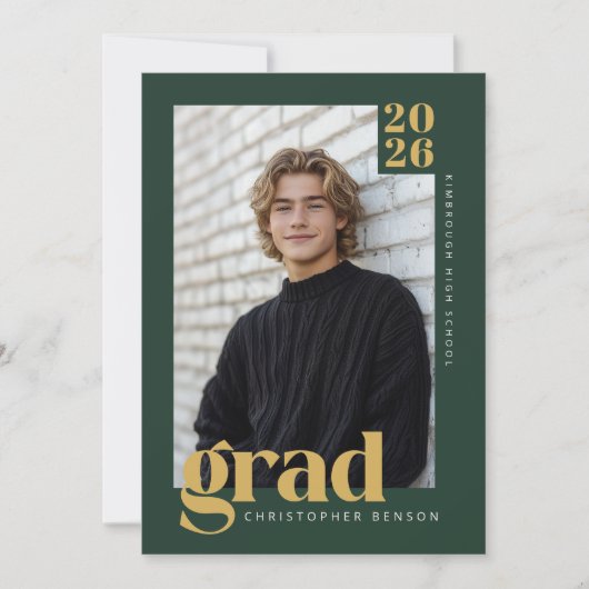 Modern Forest Green Gold Photo Graduation Kaart (Voorkant)