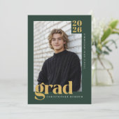 Modern Forest Green Gold Photo Graduation Kaart (Staand voorkant)