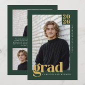 Modern Forest Green Gold Photo Graduation Kaart (Voorkant / Achterkant)