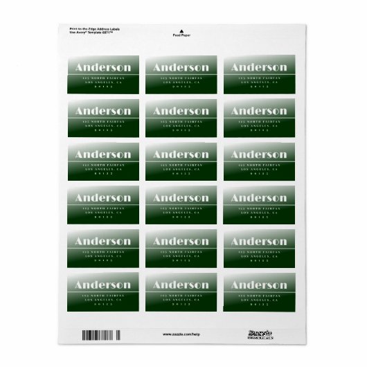 Modern Forest Green Ombre retouradres Etiket (Full Sheet)