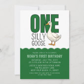 Modern Forest Green One Silly Goose 1st Birthday  Kaart (Voorkant)