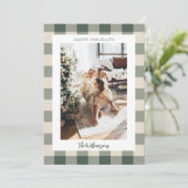 Modern Forest Green Plaid Rustiek 2 Foto Kerstmis Feestdagenkaart (Staand voorkant)