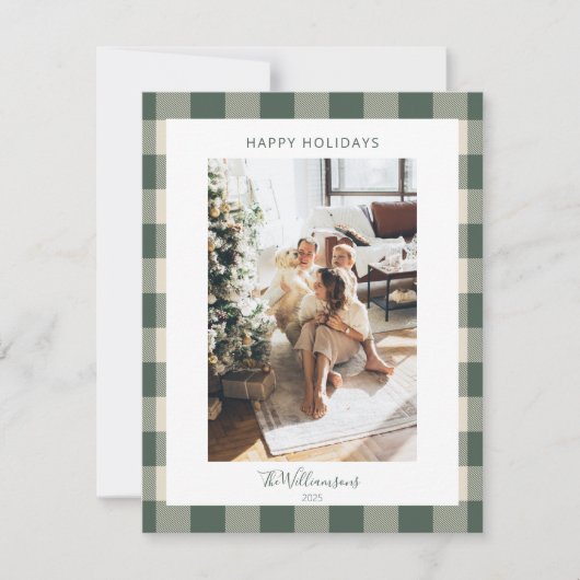 Modern Forest Green Pset Rustic Foto Kerstmis Feestdagenkaart (Voorkant)