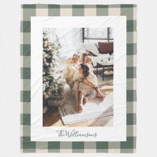Modern Forest Green Pset Rustic Foto Kerstmis Fleece Deken