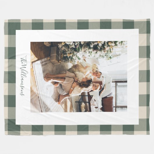Modern Forest Green Pset Rustic Foto Kerstmis Fleece Deken (Voorkant (Horizontaal))