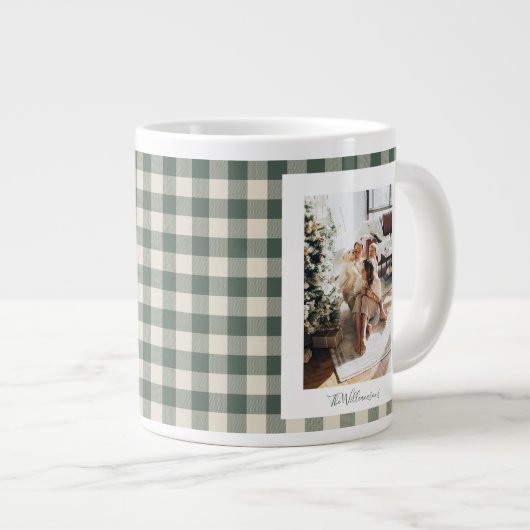Modern Forest Green Pset Rustic Foto Kerstmis Grote Koffiekop (Voorkant rechts)