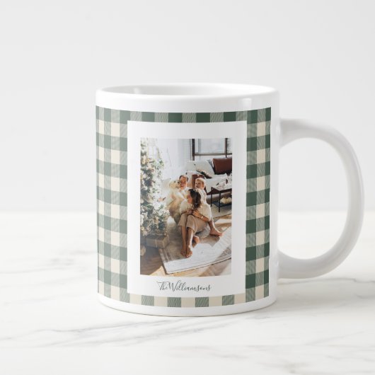 Modern Forest Green Pset Rustic Foto Kerstmis Grote Koffiekop (Rechts)