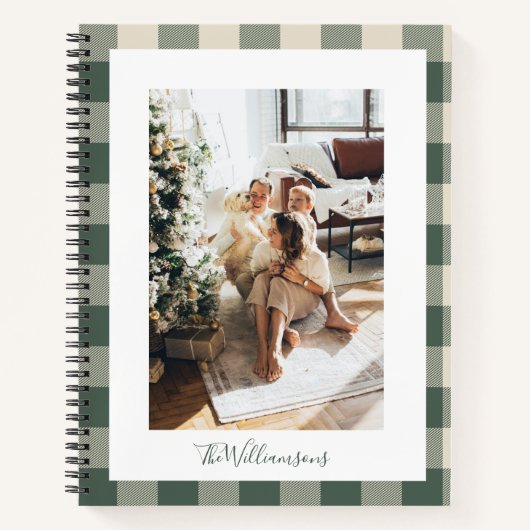 Modern Forest Green Pset Rustic Foto Kerstmis Notitieboek (Voorkant)
