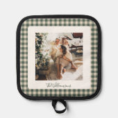 Modern Forest Green Pset Rustic Foto Kerstmis Pannenlap (Voorkant)