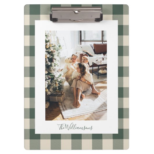 Modern Forest Green Pset Rustic Photo Custom Klembord (Voorkant)