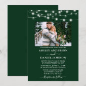 Modern Forest Green String Lights Photo Wedding Kaart (Voorkant / Achterkant)