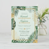 Modern Forest Green Tropical Leaves Modern Wedding Kaart (Staand voorkant)