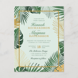 Modern Forest Green Tropical Leaves Trendy Wedding Uitnodiging Briefkaart