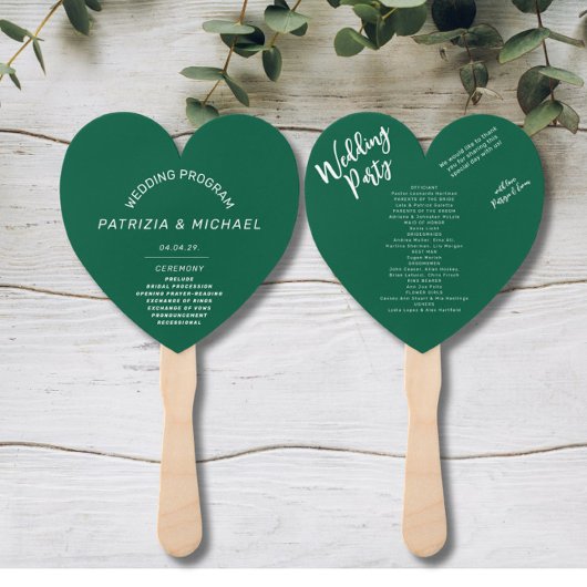 Modern Forest Green Wedding Program Hand Fan Handwaaier