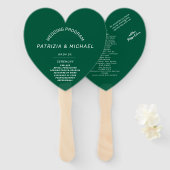 Modern Forest Green Wedding Program Hand Fan Handwaaier (Voorkant en achterkant)