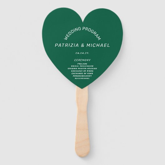 Modern Forest Green Wedding Program Hand Fan Handwaaier (Voorkant)