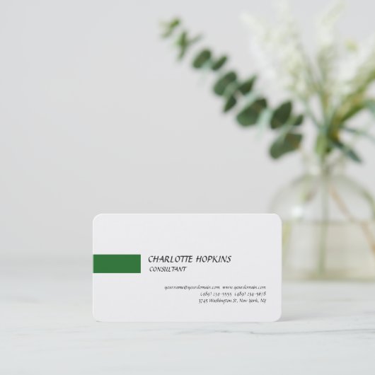 Modern Forest Green White Minimalist Plain Visitekaartje (Staand voorkant)
