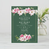 Modern Forest Groen Roze Goud Bloemen Bruiloft Kaart (Staand voorkant)