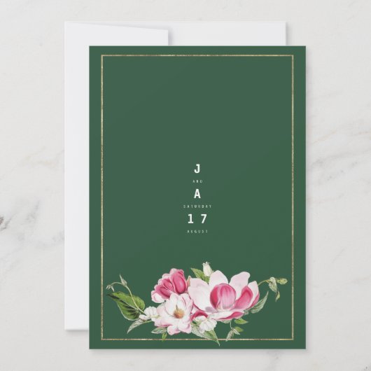 Modern Forest Groen Roze Goud Bloemen Bruiloft Kaart (Achterkant)