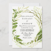Modern Forest Leaf Wreath Greenery Wedding Invite Kaart (Voorkant)