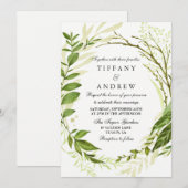 Modern Forest Leaf Wreath Greenery Wedding Invite Kaart (Voorkant / Achterkant)