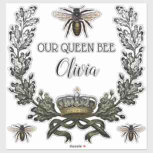 Modern Forest Moss Green Queen Bee Baby Sticker