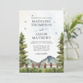 Modern Forest Mountain Rustic Waterverf Wedding Kaart (Staand voorkant)