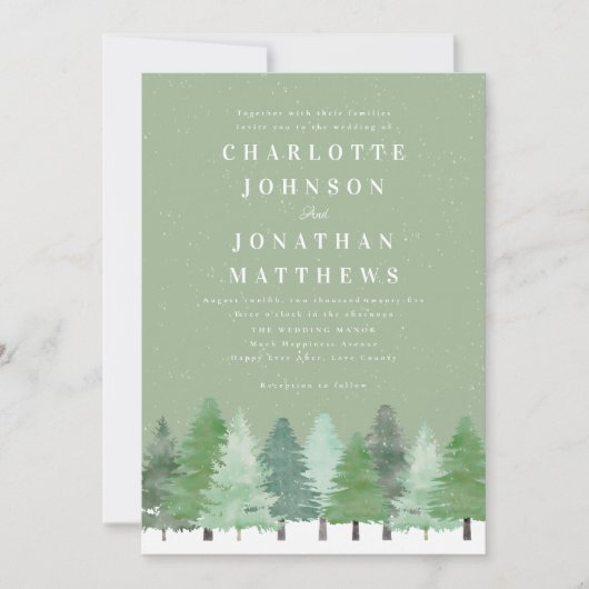 Modern Forest QR Code Sage Green Winter Wedding Kaart (Voorkant)