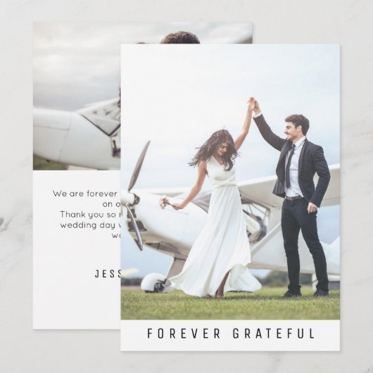 Modern Forever Grateful 2 Photo Wedding Bedankkaart (Voorkant / Achterkant)