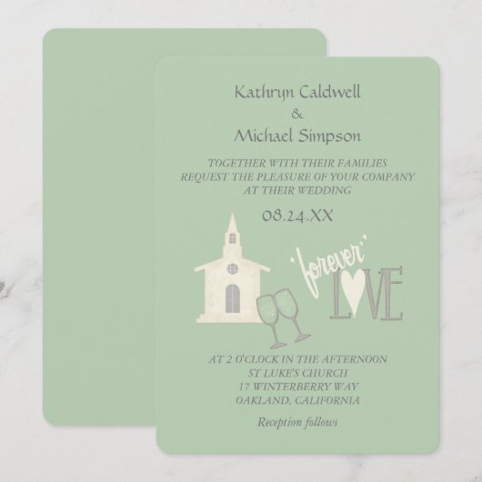 Modern Forever Love Mint Green Wedding Kaart (Voorkant / Achterkant)