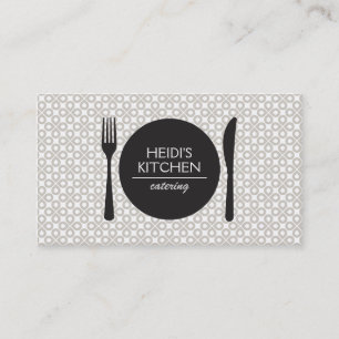 MODERN FORK, KNIFE, LOGO BORD op CLOVER PATTERN Visitekaartje