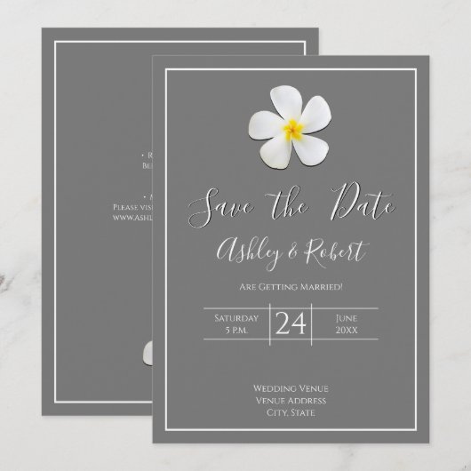 Modern formeel Klassiek, Wit op Grijs, sparen Datu Kaart (Voorkant / Achterkant)