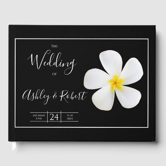 Modern formeel Klassiek, wit op zwart, huwelijk Gastenboek (Voorkant)