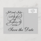 Modern, formeel zwart monogram Bewaar de datum Aankondigingskaart (Achterkant)