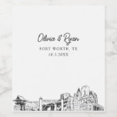 Modern Fort Worth Texas Wedding Custom Wijn Etiket (Enkel label)