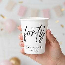 Modern Forty Script 40th Birthday Paper Cups Papieren Bekers