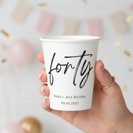 Modern Forty Script 40th Birthday Paper Cups Papieren Bekers