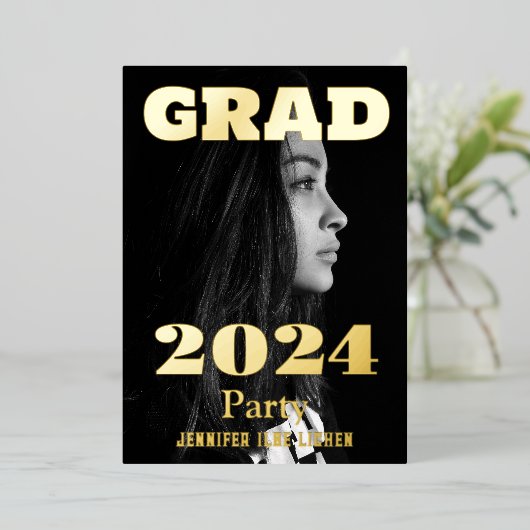 MODERN FOTO AFSTUDEERDER PARTIJ FOLIE UITNODIGING (Staand Voorkant)